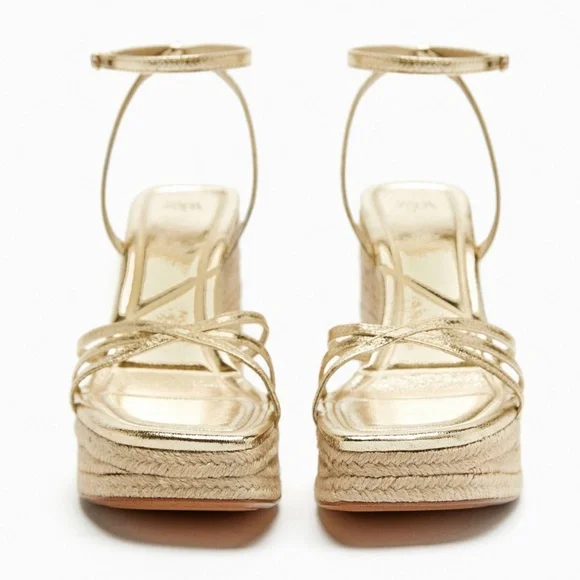 Zara limited edition gold metallic leather platform sandal - Picture 3 of 5